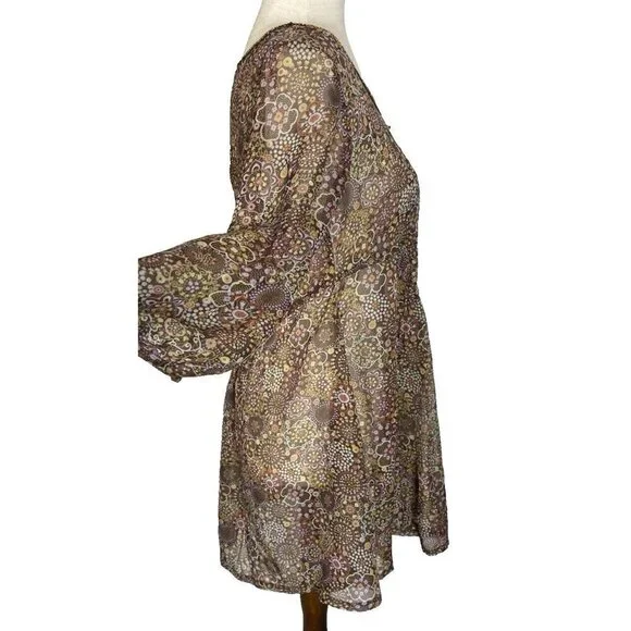 American Rag Cie Womens Top Sheer Floral Blouse Boho Fairy Coquette Cottage Sz M - Picture 3 of 13